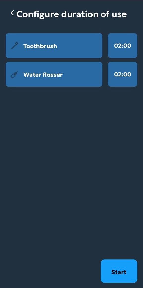 Tooth Care guided timer screen